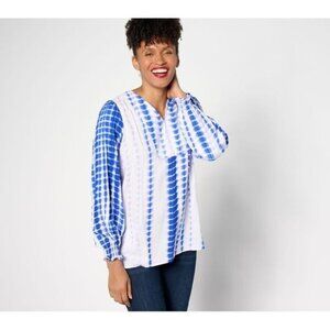 LOGO by Lori Goldstein Top sz M Woven Tie Dye Pullover Shirt Blue A638921